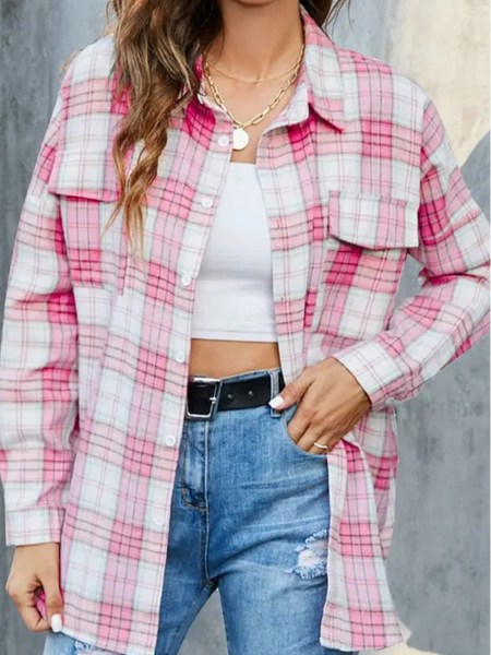 Pink plaid button down shirt