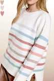 Multi Color Striped Hi-Low Sweater w/ Side Slit