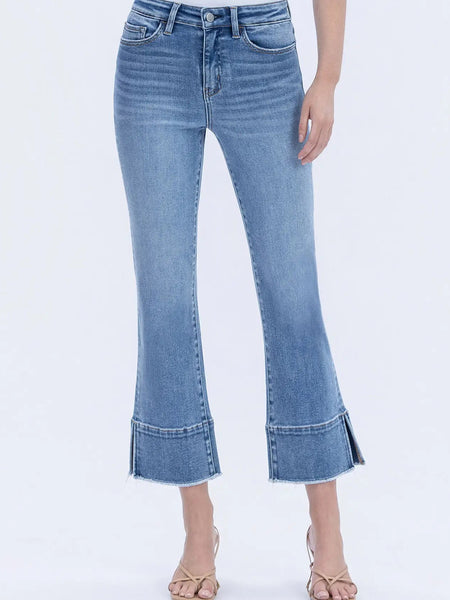 Flying Monkey- High Rise Trouser Slit Hem Kick Flare Jeans