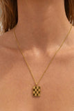 Luxe Gold Necklace with Checkered Pendant