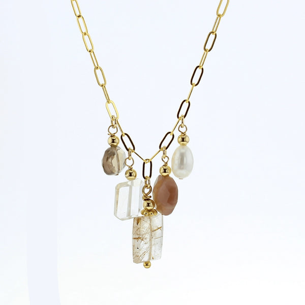 Lotus "Drift" Necklace with Rutilated Quartz- Sterling Silver or 14K Gold-Plated