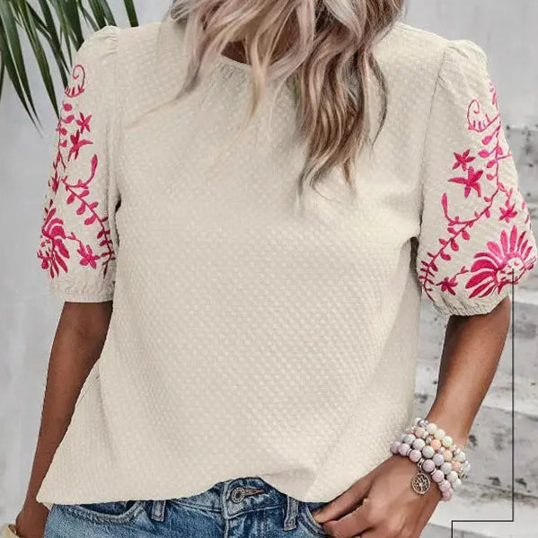 Puff Sleeve Embroidered Blouse