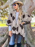 Western Boho 3D Textured Geometric Fringe Ruana Cardigan