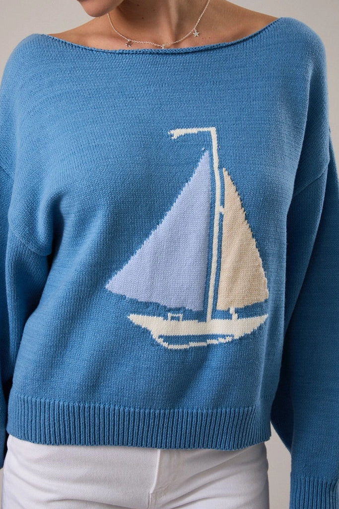 Blue Sailboat Sweater