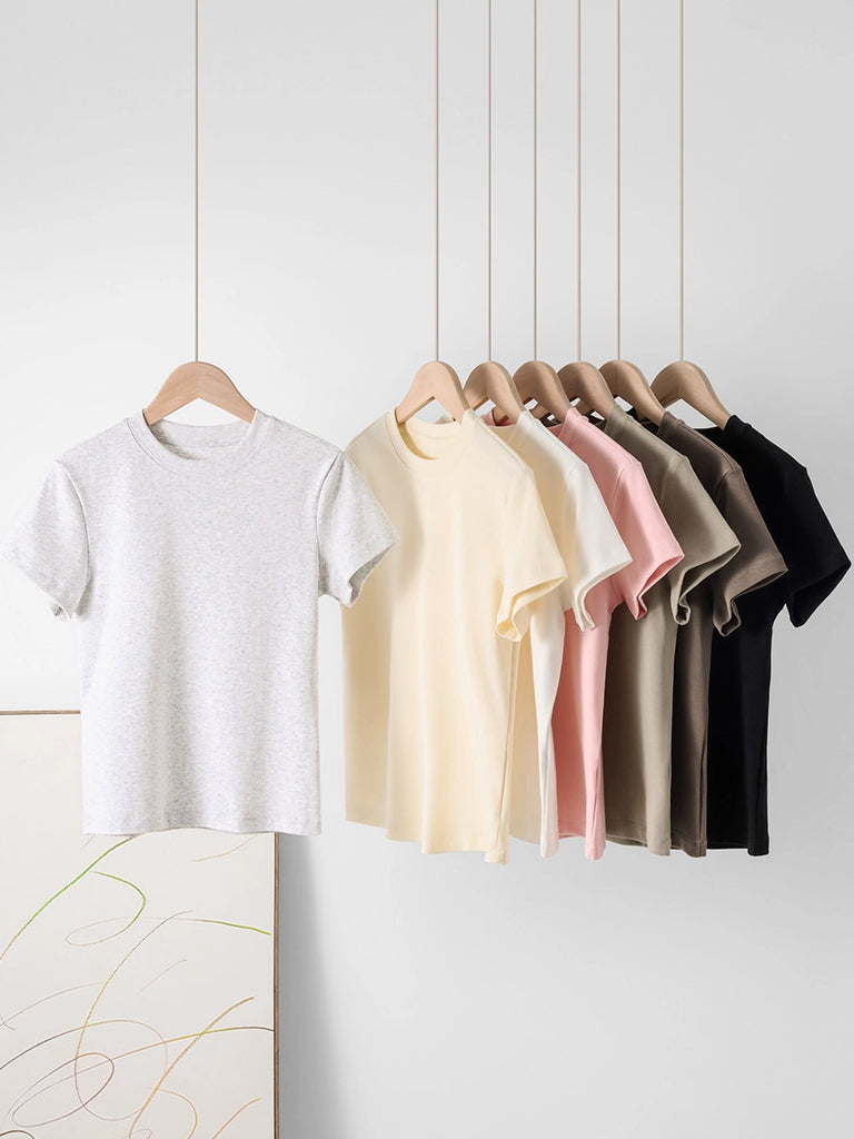 Fitted Cotton Blend Crewneck Tee