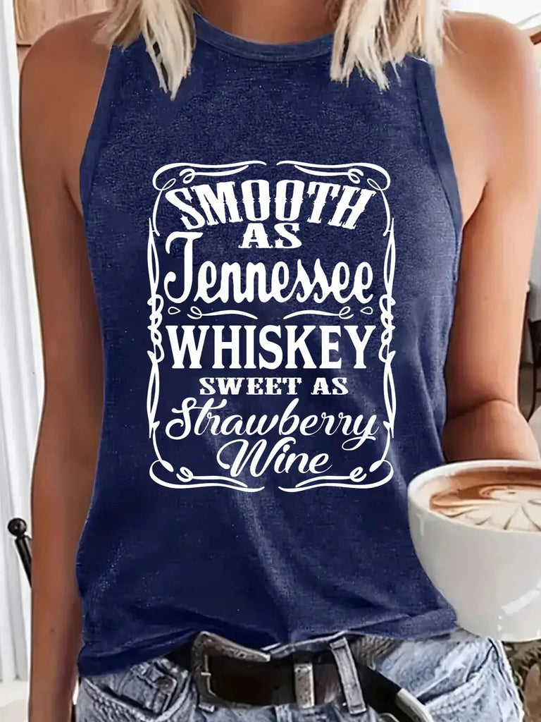 Dark Blue Print Graphic Tank Top
