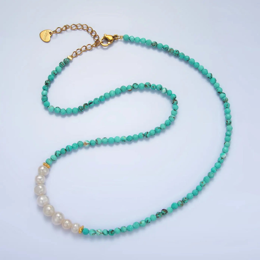 14K Gold Filled Pearl Turquoise Beaded Necklace