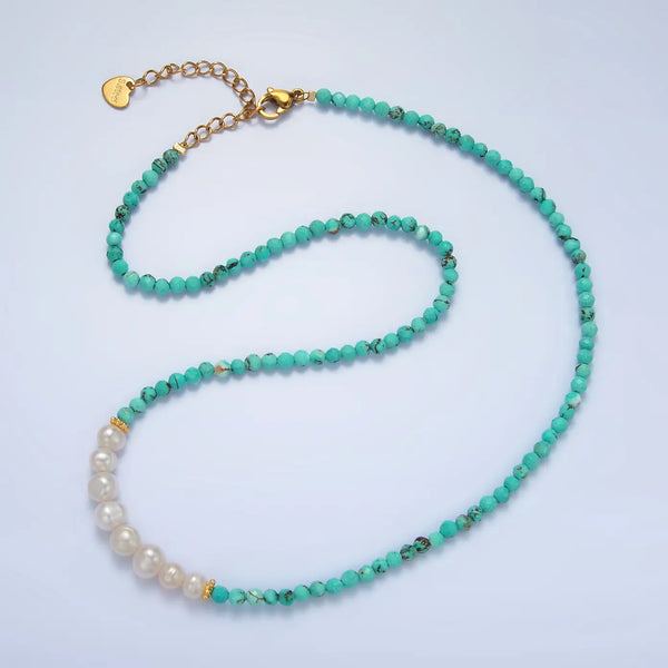14K Gold Filled Pearl Turquoise Beaded Necklace