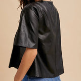 Leather Pin Tuck Detail Blouse