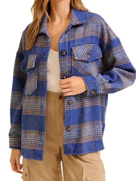 Fall Vibes Plaid Blue/Taupe Shacket