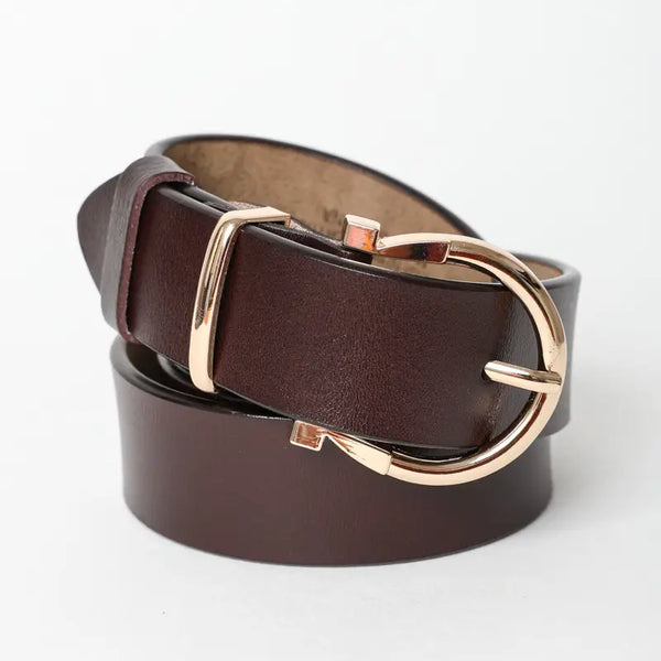 Chic Horseshoe Gold Buckle Belt (Black or Brown)
