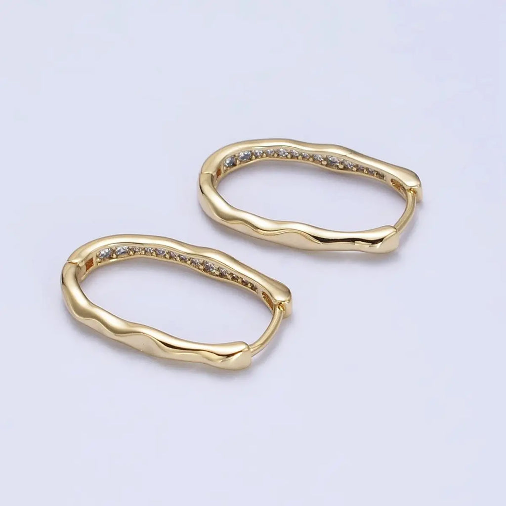 14K Gold Filled Oblong Hammered Hoop Earrings