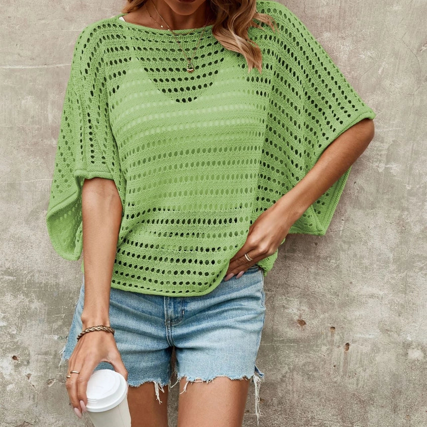 Summer Knit Pullover Loose Hollow Batwing Sleeve