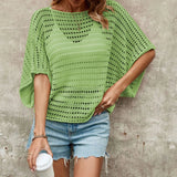 Summer Knit Pullover Loose Hollow Batwing Sleeve