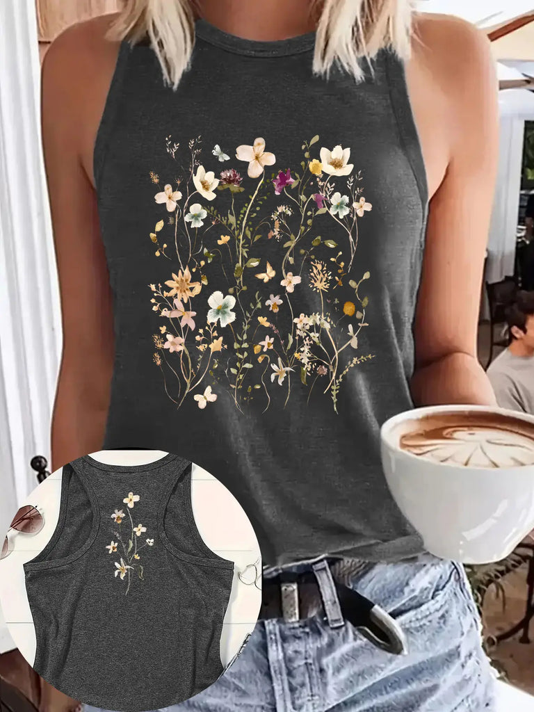 Vintage Floral Tank Top- Dark Gray