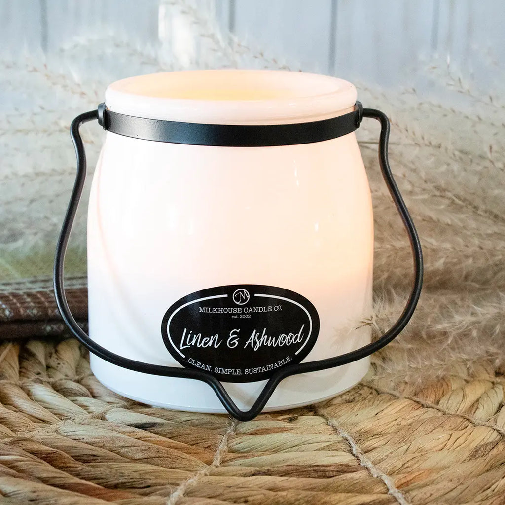 Milkhouse 16 oz Butter Jar Candle: Linen & Ashwood