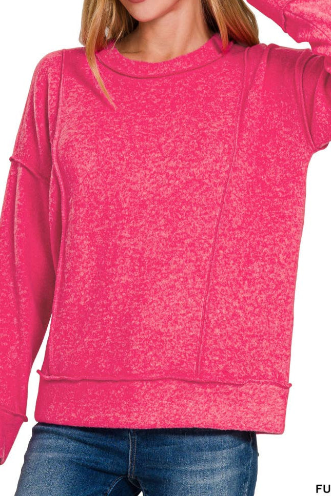 Brushed Drop Shoulder Sweater in Fuchsia