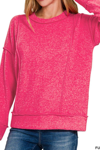 Brushed Drop Shoulder Sweater in Fuchsia