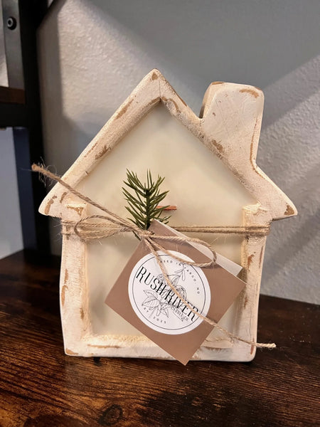 Rush River Cream Wooden House Bowl Candle