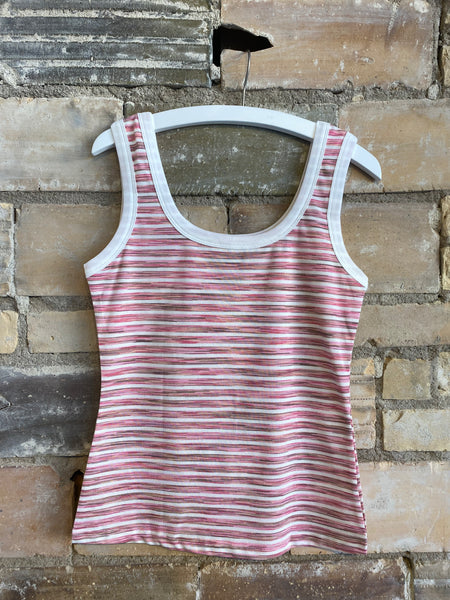 Stripe Contrast Trim Yarn-Dyeing Knit Tank Top