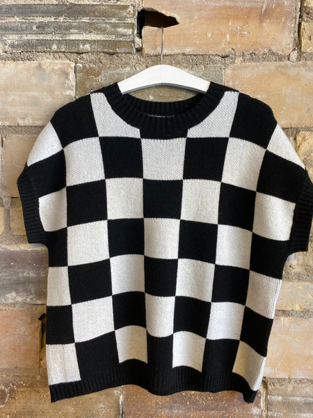 Colorblock Plaid Pattern Ribbed Trim Sweater Tank Top
