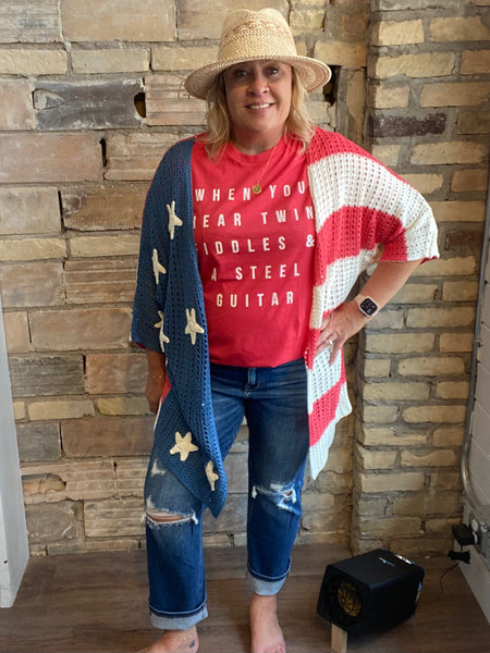 Star Patches American Flag Theme Knit Cardigan