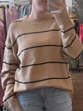 Stripe Long Sleeve Crew Mock Neck Sweater