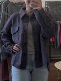Textured Fuzzy Fabric Button Down Jacket (Space)