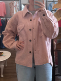 Textured Fuzzy Fabric Button Down Jacket (Blush)