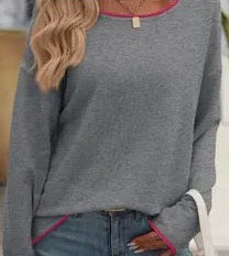 Crew Neck Long Sleeved Jump Color Top