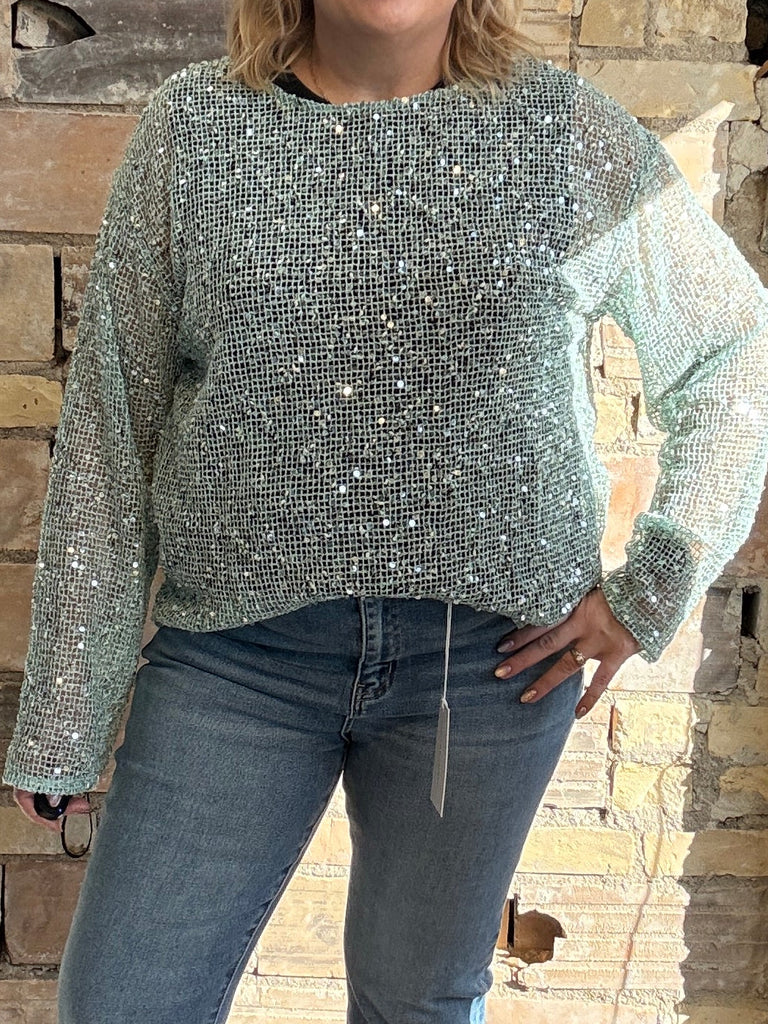 Womens Urban Loose Pullover Sequins Long Sleeve