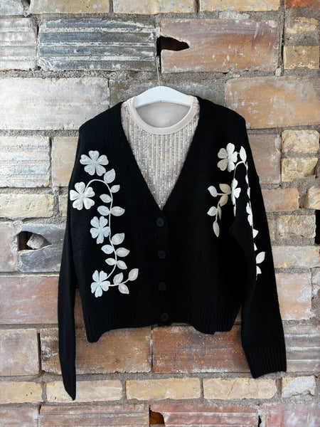 Black Floral Cardigan Sweater