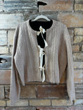 Plus Size Tied Bow Cable Cardigan in Oatmeal