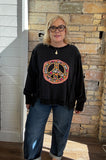 Plus Embroidered Peace Washed Pullover Knit Top