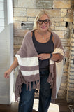 Cozy Color Block Fringe Shawl Cardigan in Mocha