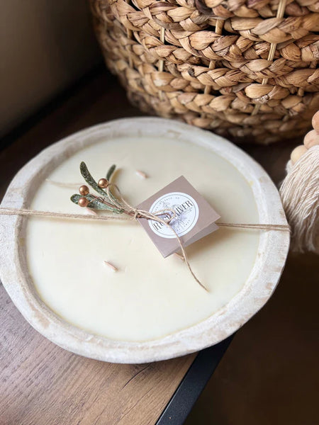 Rush River 6" White Wood Bowl Candle