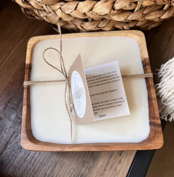 Rush River Rounded Corner Square Wooden Bowl Candle