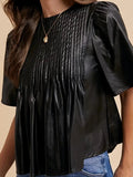Leather Pin Tuck Detail Blouse