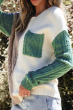 Colorblock Cable Knit Sweater with Pocket