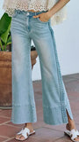 Wide Leg Flare Denim Jeans with Side Braids