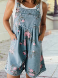 Floral Print Short Overalls