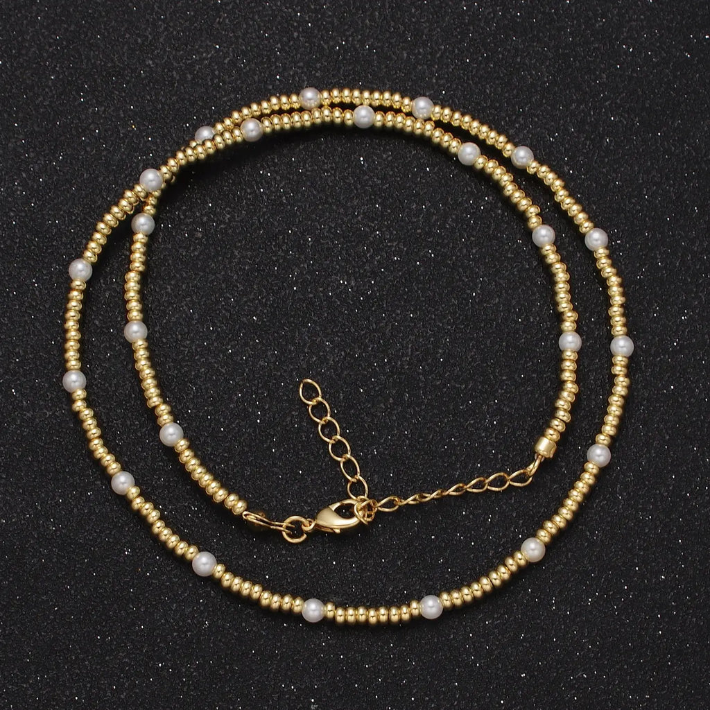18K Gold Filled 3mm Beaded Necklace with Pearl