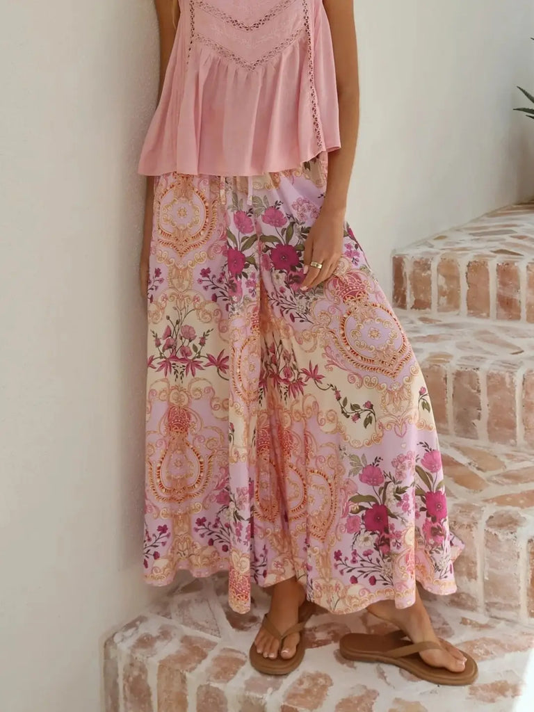 Floral Print Wide-Leg Beach Pants