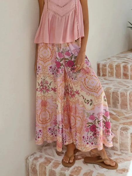 Floral Print Wide-Leg Beach Pants