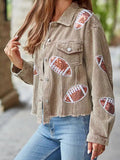 Cropped Corduroy Sequin Football Jacket