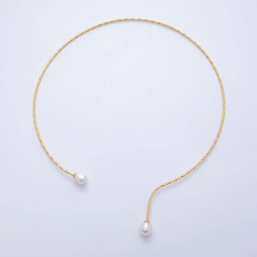 18K Gold Filled Pearl Drop Edged Collar Necklace