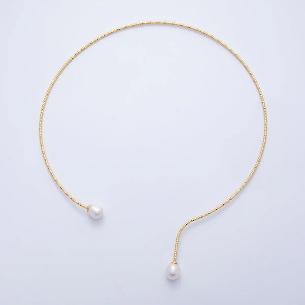 18K Gold Filled Pearl Drop Edged Collar Necklace