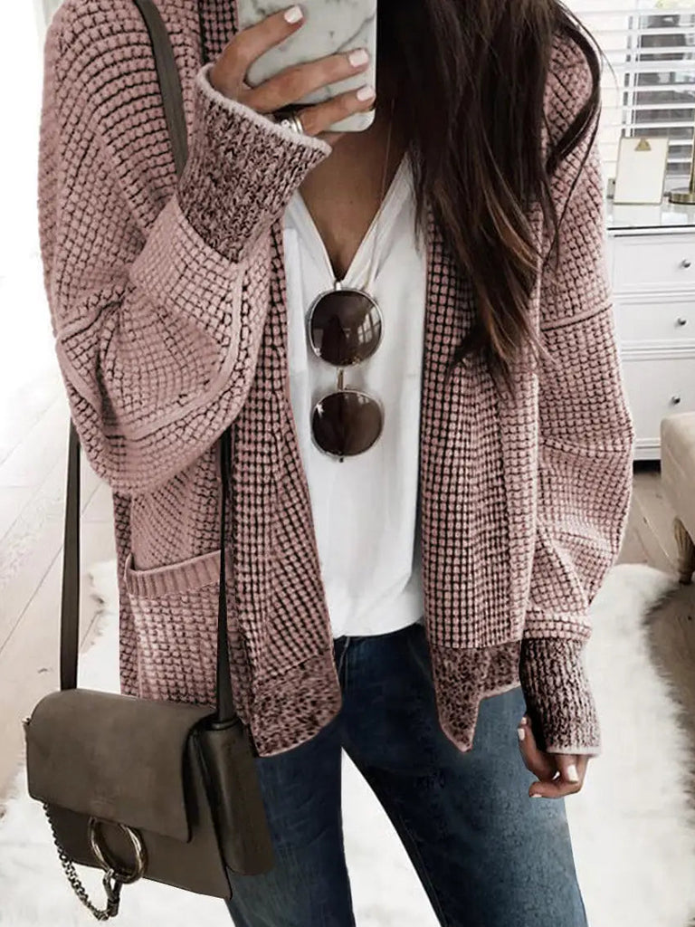 Chunky Oversized Waffle Knit Cardigan in Pink