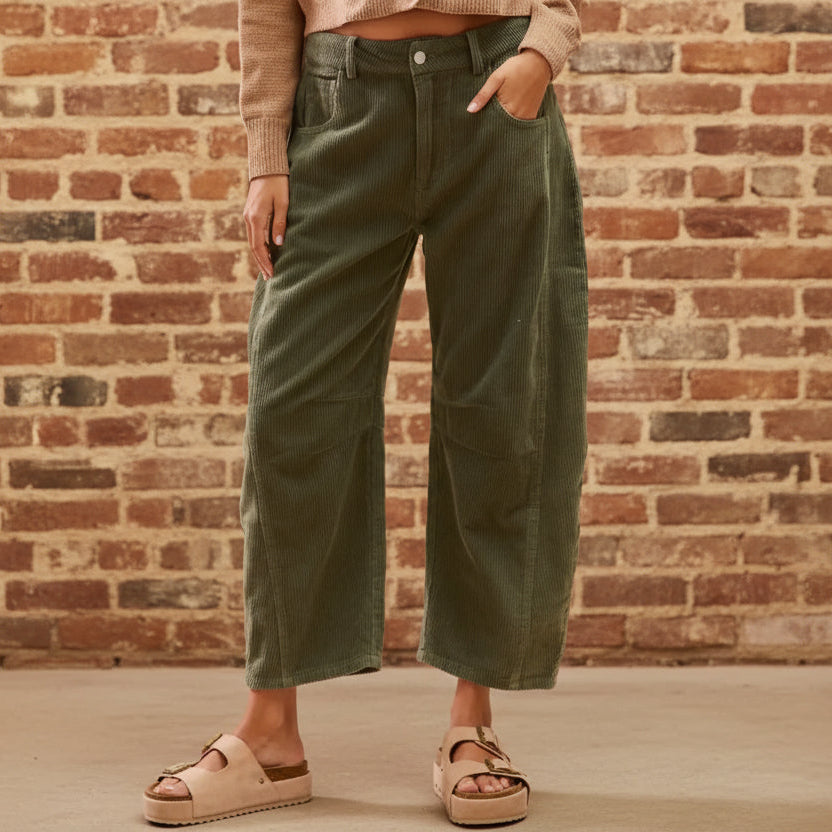 Mid Rise Corduroy Barrel Pants