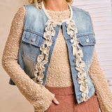 Washed Denim Ruffle Layering Vest